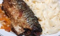 Fried mackerel and macaroni Royalty Free Stock Photo