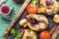 Fried mackerel with vegetables Royalty Free Stock Photo