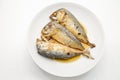 Fried mackerel on white plate. Deep fried fish