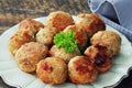 Fried meat ball, delicious meat cutlets on rustic dark table Royalty Free Stock Photo