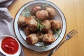 Fried meat ball, delicious meat cutlets on wooden table Royalty Free Stock Photo