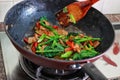 Fried meat and Chinese kale green vegetarian