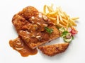 Fried meat schnitzel with mushroom sauce