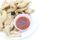 Fried meatballs and dipping sauce white background Royalty Free Stock Photo