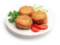 Fried meatballs with tomatoes, cucumbers Royalty Free Stock Photo