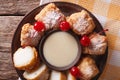 Fried milk dessert with condensed milk close-up. horizontal top