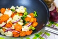 Fried mix vegetables in a pan in oil Royalty Free Stock Photo