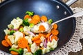Fried mix vegetables in a pan in oil Royalty Free Stock Photo