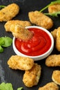 Fried mozzarella cheese sticks in breadcrumbs with ketchup sauce and wild rocket leaves Royalty Free Stock Photo