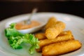 Fried mozzarella cheese sticks breaded Royalty Free Stock Photo