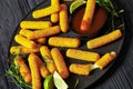 fried mozzarella sticks with sauce on black plate Royalty Free Stock Photo