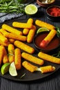 fried mozzarella sticks with sauce on black plate Royalty Free Stock Photo