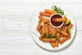 fried mozzarella sticks with sauce on white plate Royalty Free Stock Photo