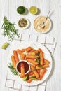 fried mozzarella sticks with sauce on white plate Royalty Free Stock Photo