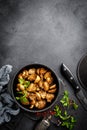 Fried mushrooms, champignons in pan Royalty Free Stock Photo