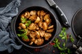 Fried mushrooms, champignons in pan Royalty Free Stock Photo