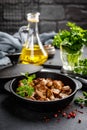 Fried mushrooms, champignons in pan Royalty Free Stock Photo