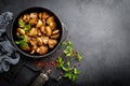 Fried mushrooms, champignons in pan Royalty Free Stock Photo