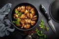 Fried mushrooms, champignons in pan Royalty Free Stock Photo