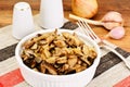 Fried Mushrooms with Onions, Bruschetta, Croutons, Chives