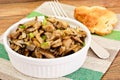 Fried Mushrooms with Onions, Bruschetta, Croutons, Chives