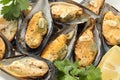 Fried mussels with pepper and garlic