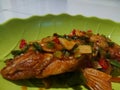 Fried nila fish with spicy sauce