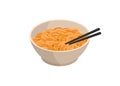 Fried noodle in a bowl with chopstick. Simple flat illustration.