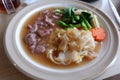 Fried noodle mixed with egg in beef gravy sauce Royalty Free Stock Photo