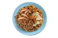 Fried Noodle with roast pork slice fish cake and minced pork