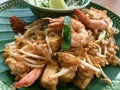 Fried noodle Thai style with prawns Royalty Free Stock Photo