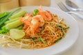 Fried noodle Thai style with prawns or padthai Royalty Free Stock Photo