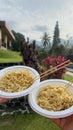 Fried noodle with a view in the morning Royalty Free Stock Photo