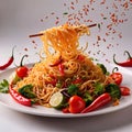 Fried noodles, asian spicy couisine