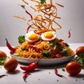 Fried noodles, asian spicy couisine