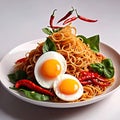 Fried noodles, asian spicy couisine