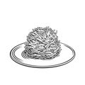 Fried noodles chinese cuisine outline icon.