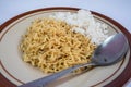 Fried noodles mixed with rice, examples of foods that are high in calories and carbohydrates can increase obesity