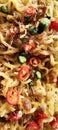 Fried noodles with a sprinkling of chili on top Royalty Free Stock Photo