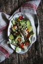 Fried okra and avocado salad