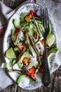 Fried okra and avocado salad