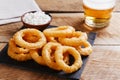 Fried onion rings in batter with sauce Royalty Free Stock Photo