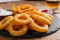 Fried onion rings in batter with sauce Royalty Free Stock Photo