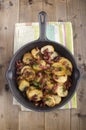 Fried organic potatoes with fat bacon