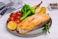 Fried organic salmon steak