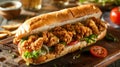 Fried Oyster Po Boy Sandwich With Lettuce, Tomato And Onion Royalty Free Stock Photo