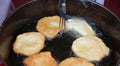 Fried pancake called FRITTELLE in italian language made with app Royalty Free Stock Photo