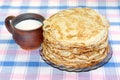 Fried pancakes with milk Royalty Free Stock Photo