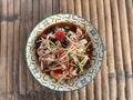 Fried Papaya salad with shrimp seafood , Thai food style. Royalty Free Stock Photo