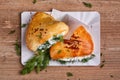 Fried pies with cottage cheese filling. Patties with cottage cheese and dill. Cheap recipe for homemade fried pies on a wooden